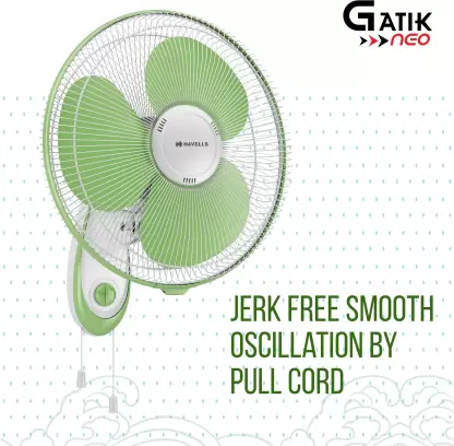 HAVELLS Gatik Neo 400 mm 3 Blade Wall Fan White Green, Pack of 1-