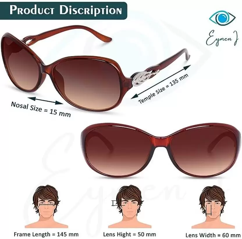 UV Protection Oval Sunglasses 54 For Women, Brown-