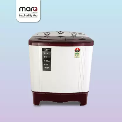 MarQ by Flipkart 6 kg 5 Star Rating Semi Automatic Top Load Washing Machine White, Maroon MQSA60H5M-