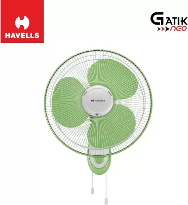 HAVELLS Gatik Neo 400 mm 3 Blade Wall Fan White Green, Pack of 1-