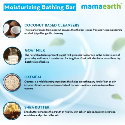 Mamaearth Moisturizing Baby Bathing Soap Bar pH 5.5 with Goat Milk and Oatmeal, 75g Pack of 2-