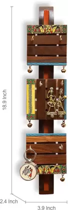 ExclusiveLane 'Brass, Wood & Colours' Madhubani Hand-Painted Dhokra Wood Key Holder  6 Hooks, Brown-