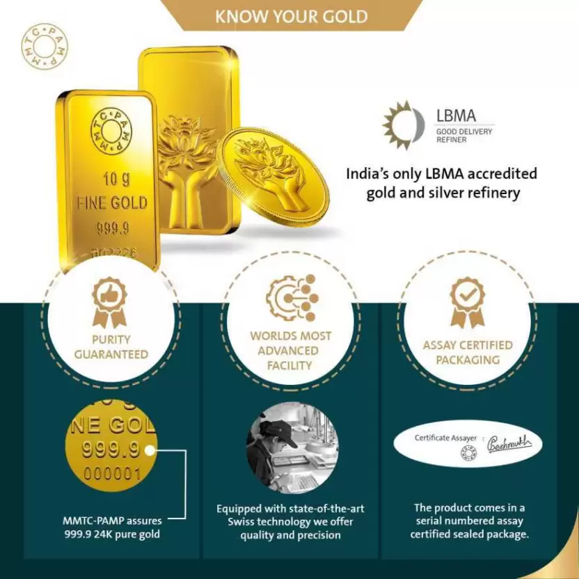 MMTC-PAMP India Pvt Ltd Lotus 24 9999 K 1 g Yellow Gold Bar-