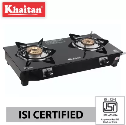 Khaitan 2 Burner BP Nano Premium MS Black Glass Manual Gas Stove  (2 Burners)-