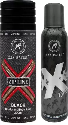 XXX Rated Zipline Black & No Gas Dirty Deodorant Spray - For Boys & Girls 120 ml, Pack of 2-